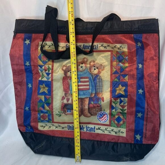 Teddy Bear Tote Bag Heavyweight Teacher Whimsical Black Red - Picture 3 of 3